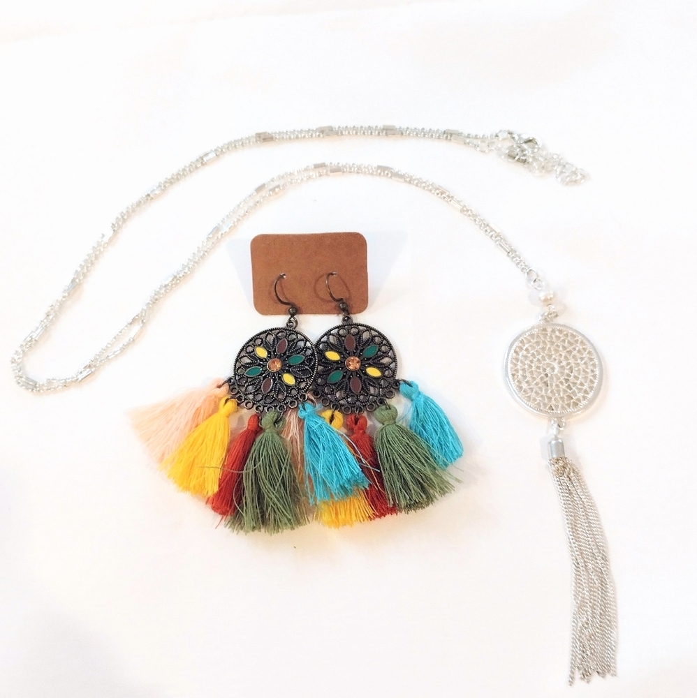 Boho Style Earrings and Necklace